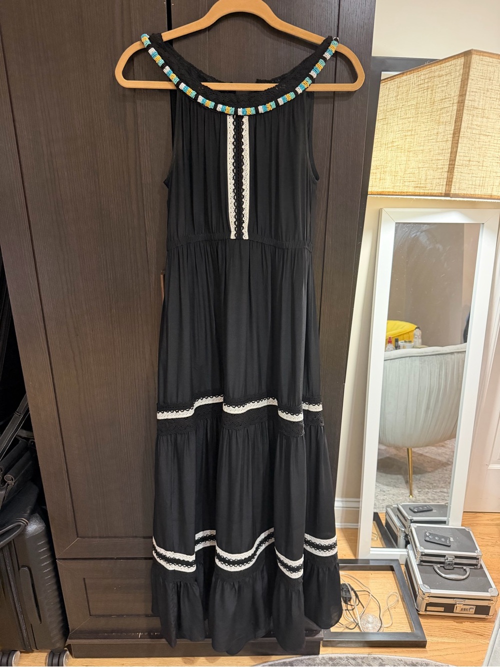 Women’s Black Maxi Dress with White Trim